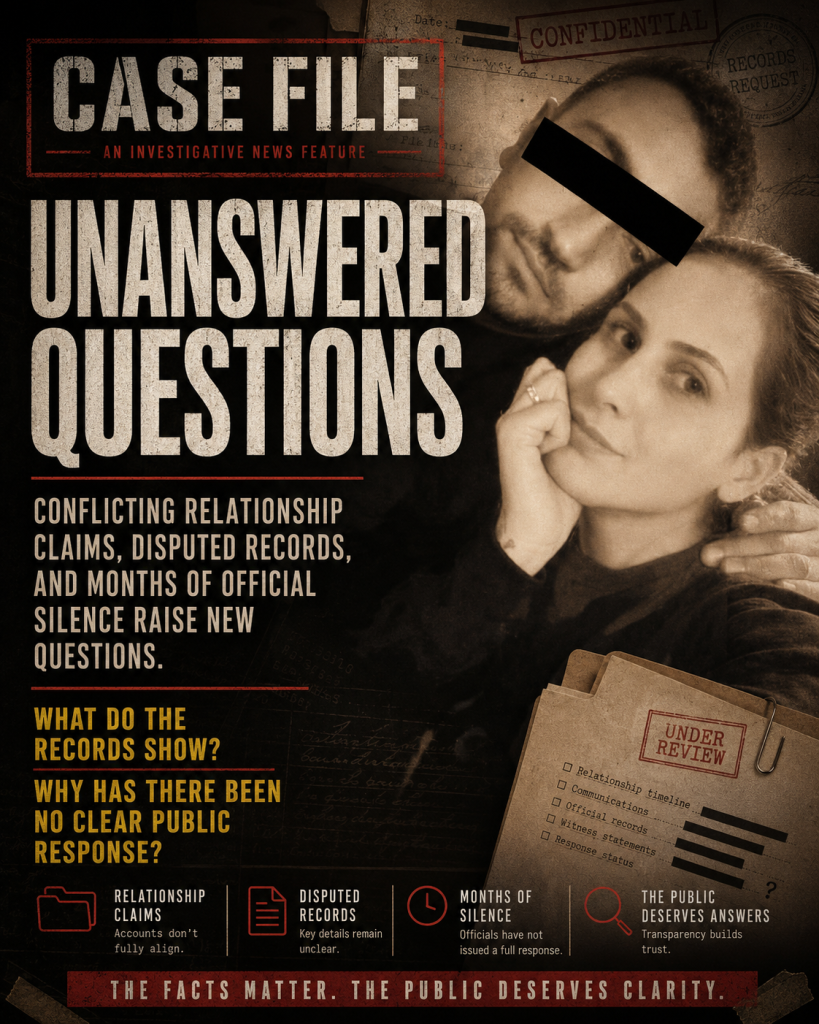 Case File investigative poster about unanswered questions, disputed records and official silence